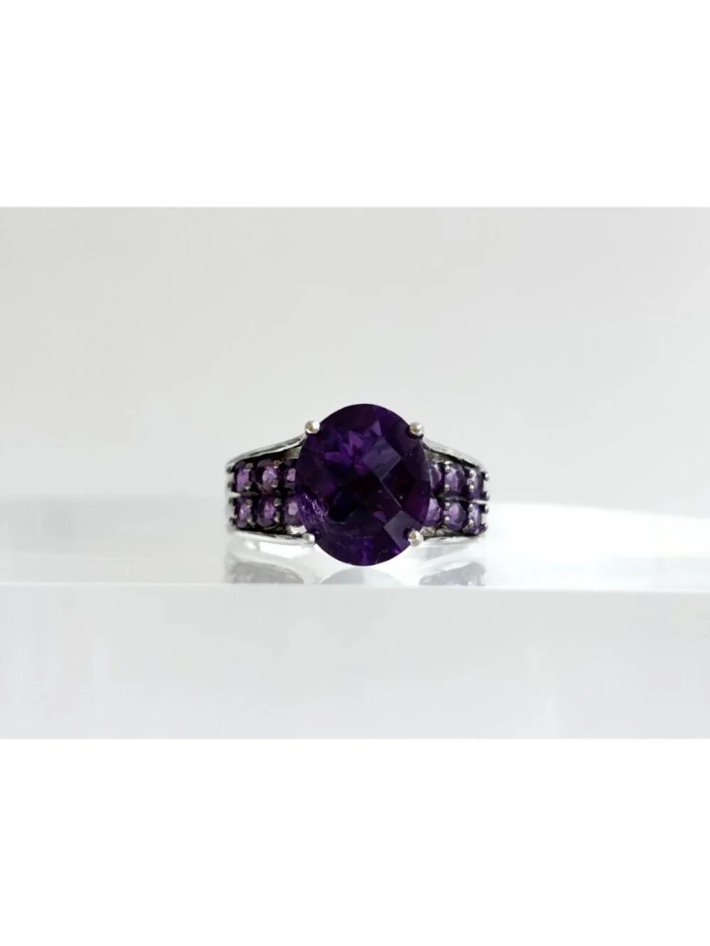 Multi Gemstone Amethyst Jumbo Sterling Silver 925 Vintage Ring - sz 9
